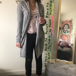 Soft Gray Open Front Waterfall Cardigan